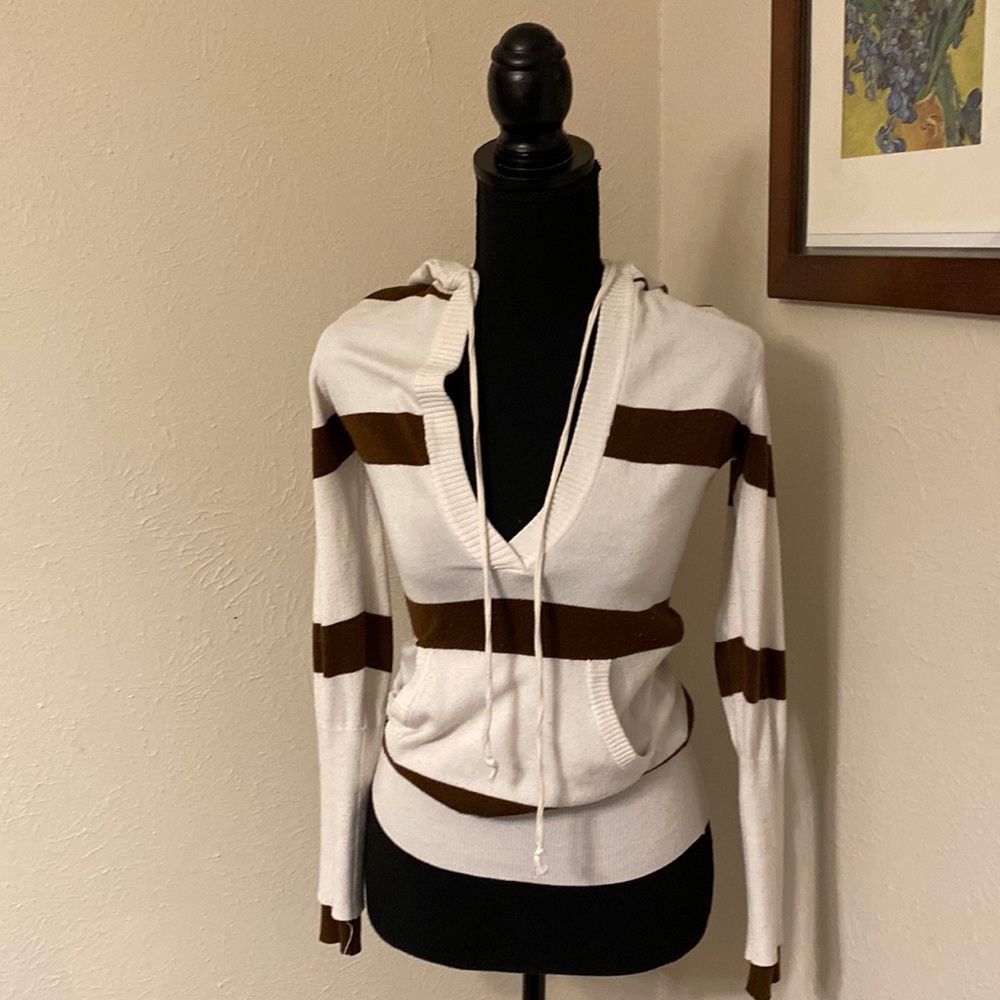 RUE 21 White and Brown Deep Cowl Neck Sweater Size S